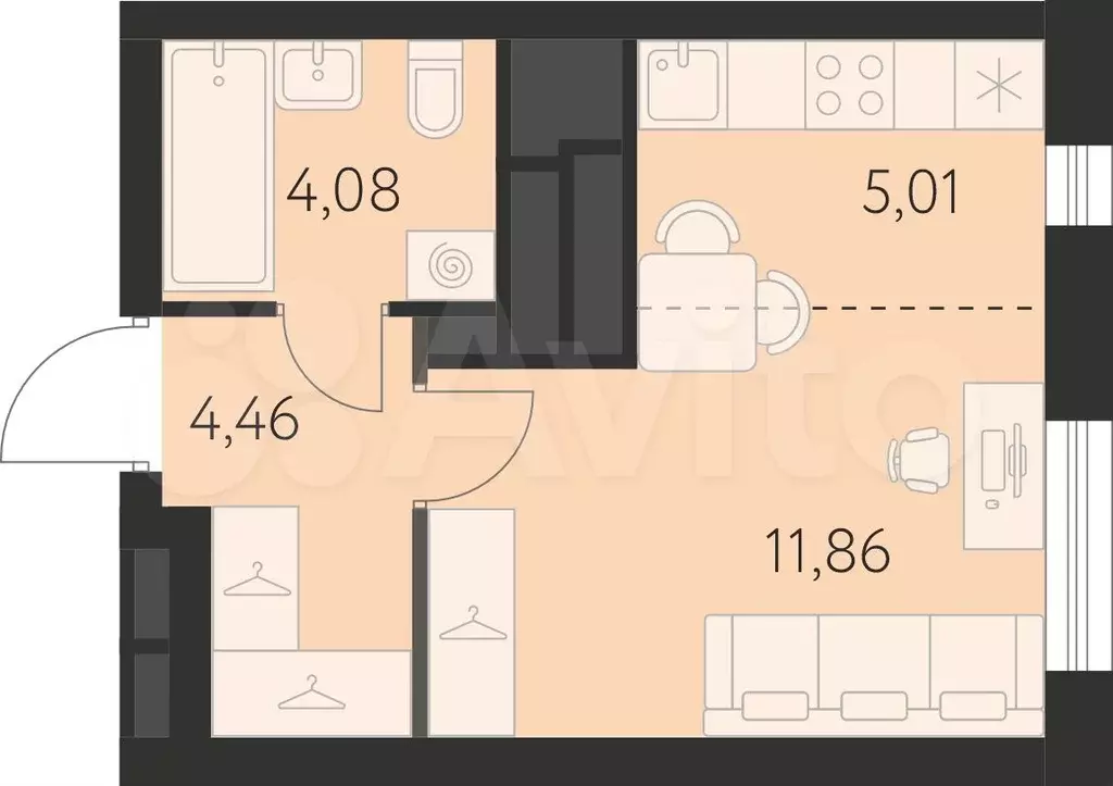 квартира-студия, 25,4 м, 5/31 эт. - Фото 0