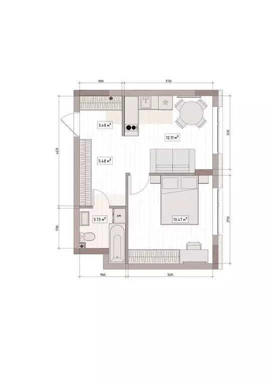 2-комнатная квартира: Кемерово, улица Терешковой, 39А (39.3 м) - Фото 2