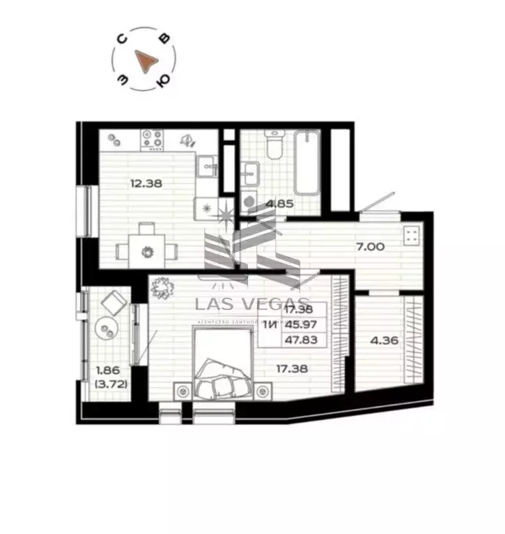 1-комнатная квартира: Казань, улица Галиаскара Камала, 39 (47.83 м) - Фото 0