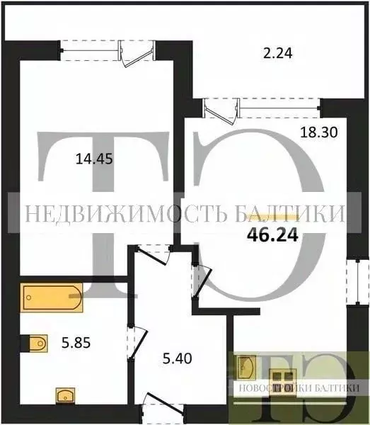 1-к кв. Калининградская область, Янтарный пгт ул. Советская (46.24 м) - Фото 0