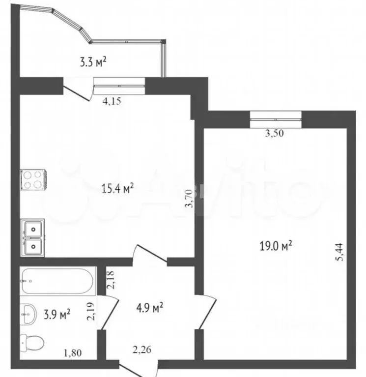 1-к. квартира, 42,6 м, 4/10 эт. - Фото 0