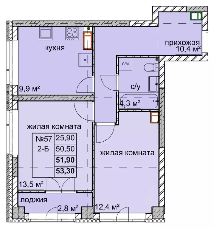 2-к кв. Нижегородская область, Нижний Новгород ул. Дружаева, 30 (51.9 ... - Фото 0