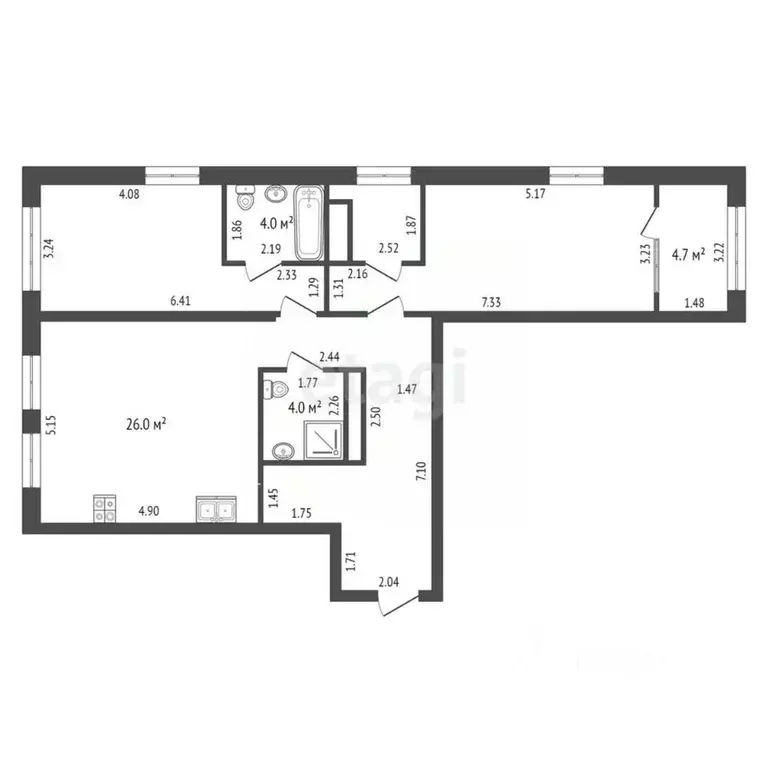 2-к кв. Тюменская область, Тюмень ул. Пожарных и Спасателей, 1к1 (90.4 ... - Фото 2