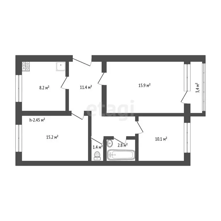 3-комнатная квартира: Ставрополь, улица Дзержинского, 188 (68.4 м) - Фото 0