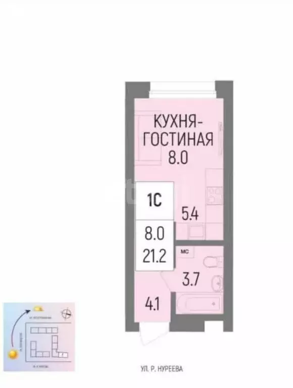 Квартира-студия: Уфа, улица Энтузиастов, 3 (21.2 м) - Фото 0