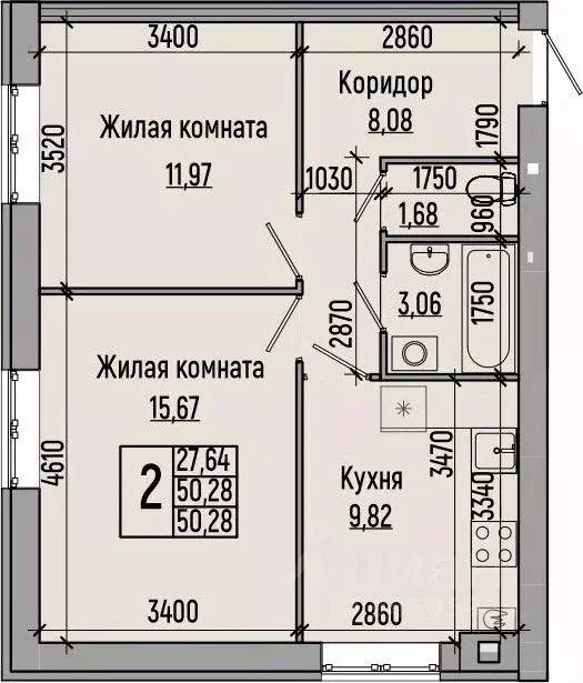 2-к кв. волгоградская область, волгоград долина-2 жилрайон, (50.28 м) - Фото 0