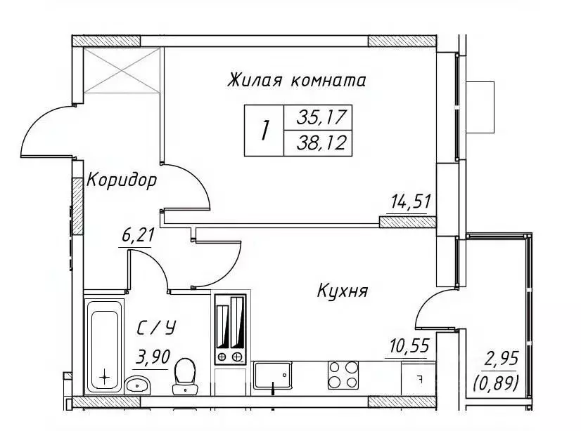 1-к кв. Московская область, Дмитров  (38.12 м) - Фото 0