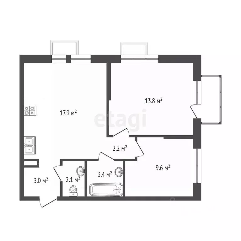 2-к кв. Тюменская область, Тюмень Полевая ул., 117к8 (52.7 м) - Фото 1