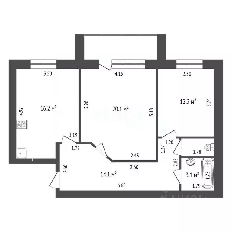 2-к кв. Тамбовская область, Тамбов ул. Карла Маркса, 175А (67.5 м) - Фото 2