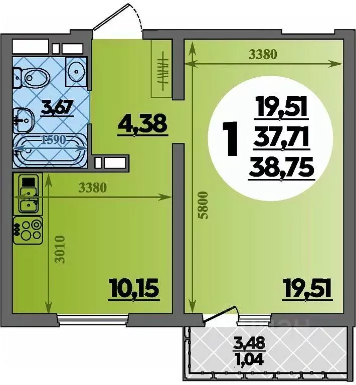 1-к кв. Адыгея, Майкоп  (38.75 м) - Фото 1
