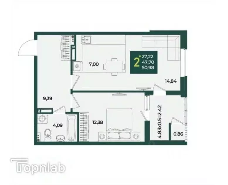 2-к кв. Краснодарский край, Краснодар Образцово мкр,  (50.98 м) - Фото 1