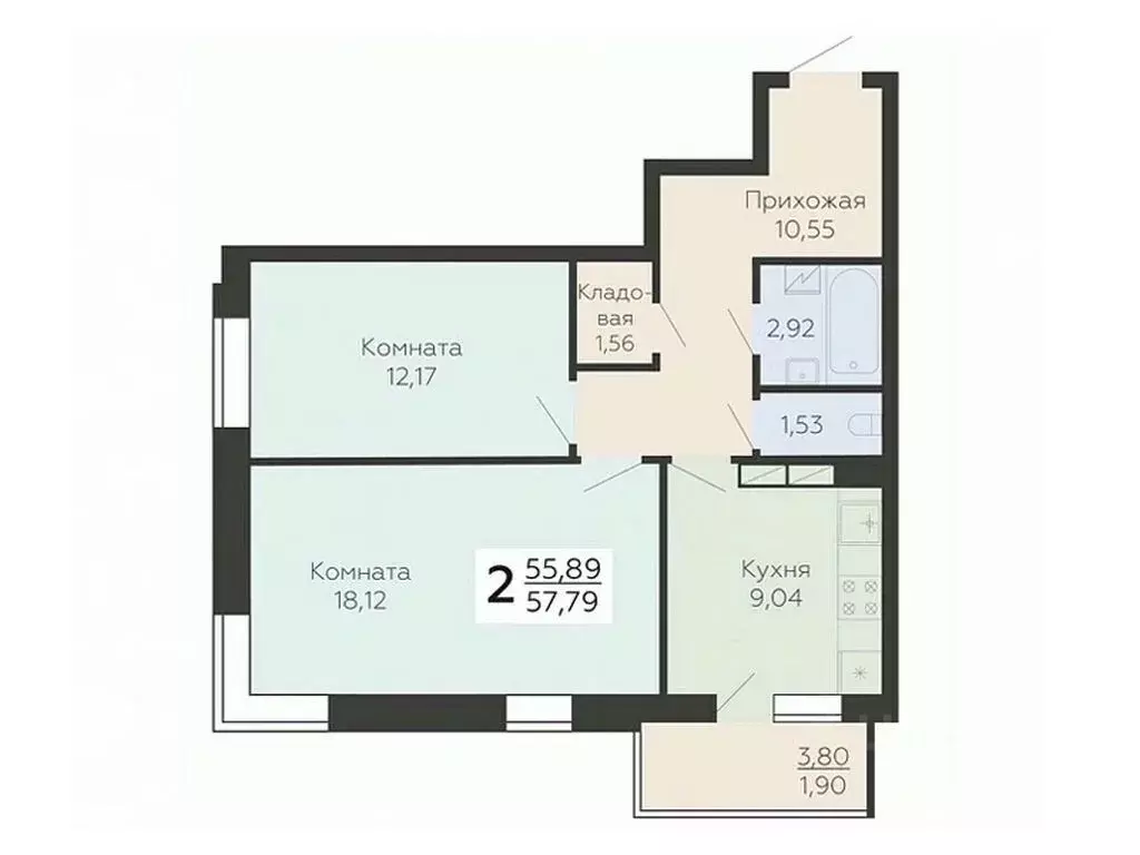 2-к кв. Воронежская область, Воронеж Ленинградская ул., 118А (57.79 м) - Фото 0