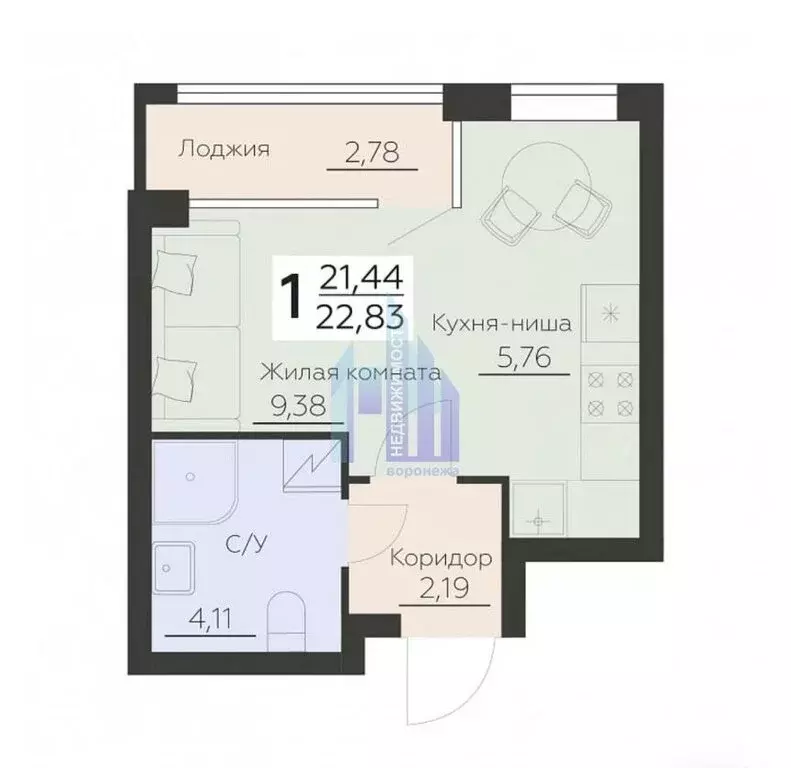 1-комнатная квартира: Воронеж, Ленинградская улица, 29Б (22.83 м) - Фото 0