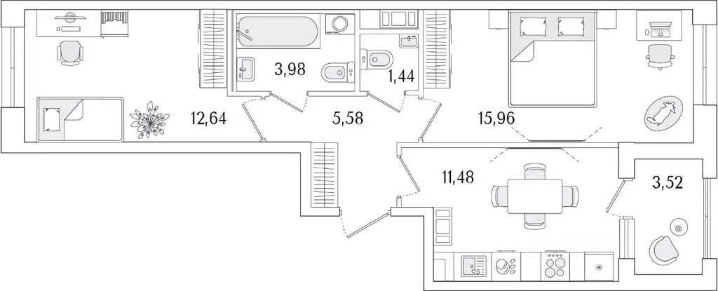 2-к кв. Санкт-Петербург Гранат жилой комплекс (52.84 м) - Фото 1