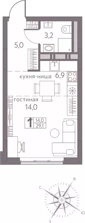 Студия Пермский край, Пермь ул. Серебристая, 3А (29.1 м) - Фото 0