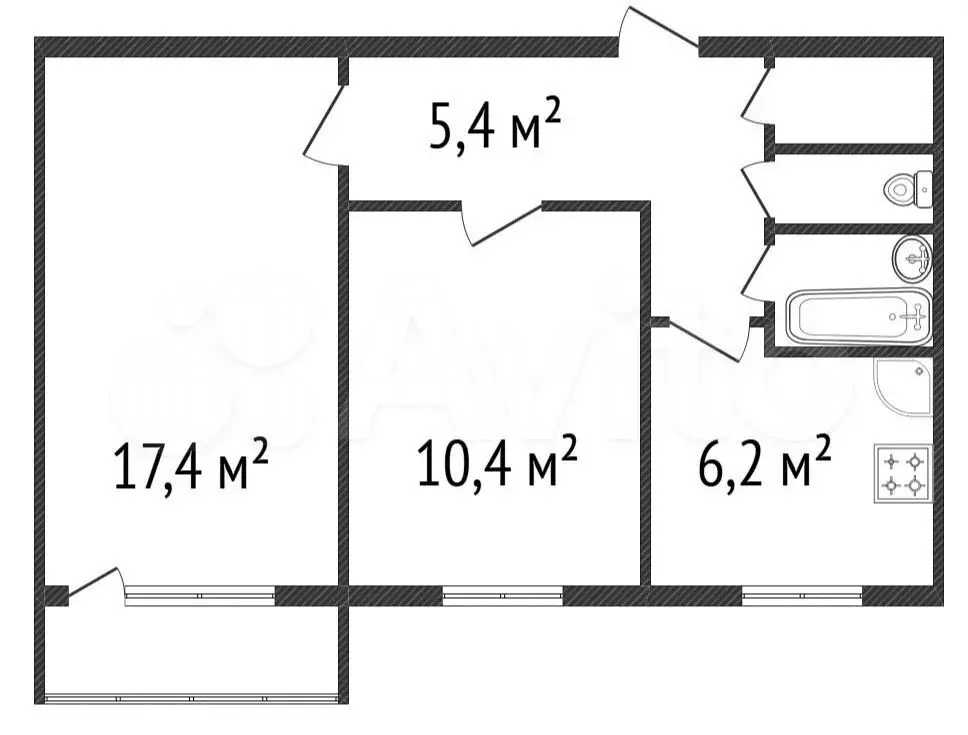 2-к. квартира, 45 м, 5/5 эт. - Фото 0