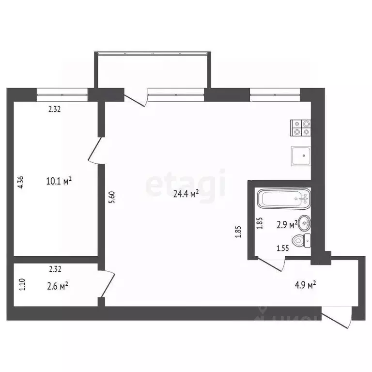 2-к кв. Тюменская область, Тюмень ул. Революции, 2 (45.7 м) - Фото 1