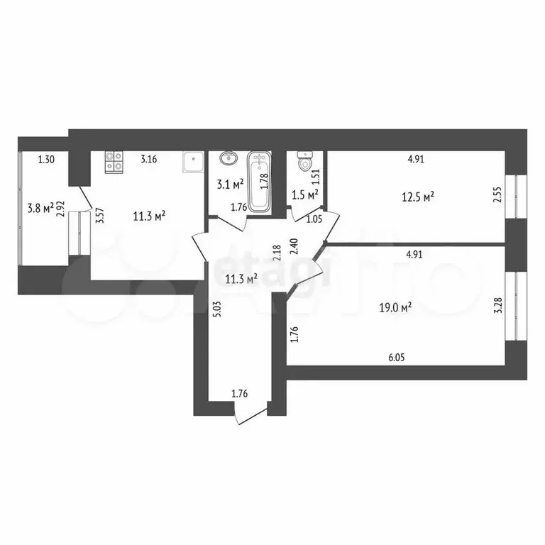 2-к. квартира, 58,7 м, 8/9 эт. - Фото 0