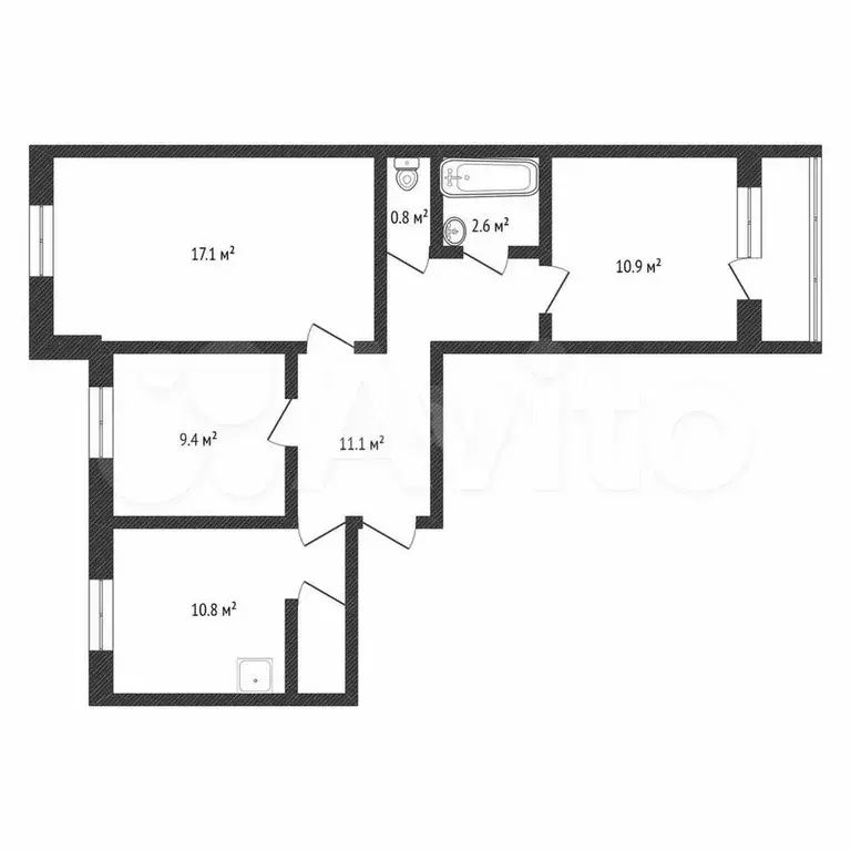 3-к. квартира, 64,6 м, 1/5 эт. - Фото 0