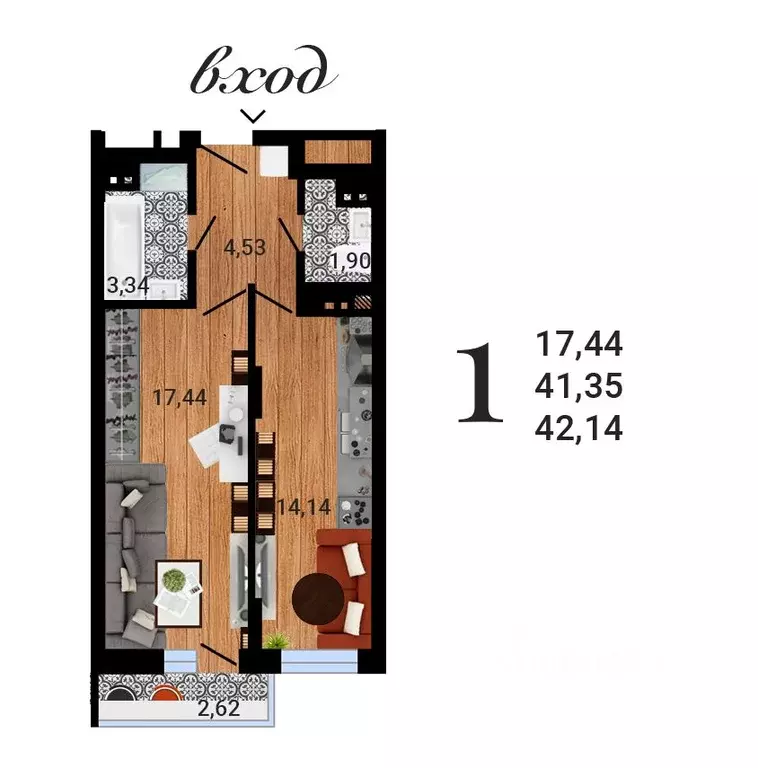1-к кв. Воронежская область, Воронеж ул. Антонова-Овсеенко, 35С (42.14 ... - Фото 1