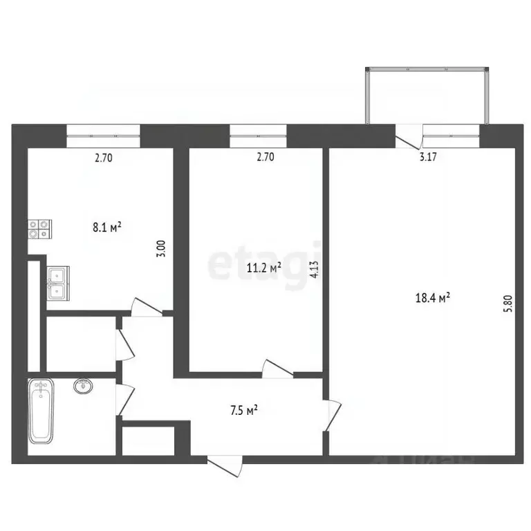 2-к кв. Камчатский край, Вилючинск Центральный мкр, 12 (49.6 м) - Фото 1