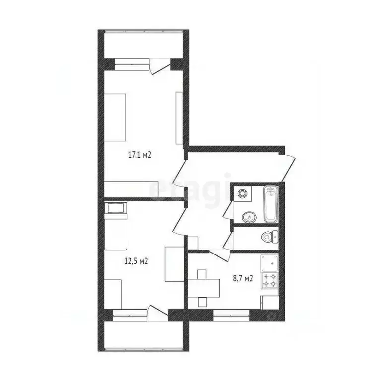 2-к кв. Белгородская область, Белгород Молодежная ул., 16 (50.9 м) - Фото 2