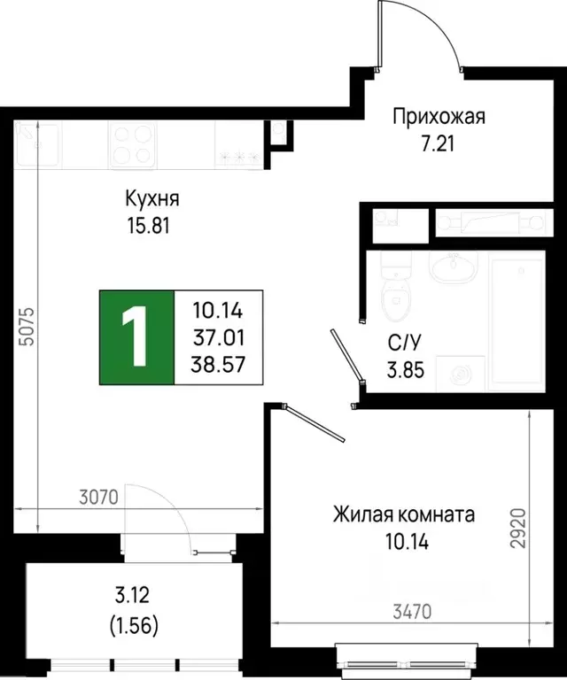 1-к кв. Ленинградская область, Всеволожский район, Свердловское ... - Фото 0