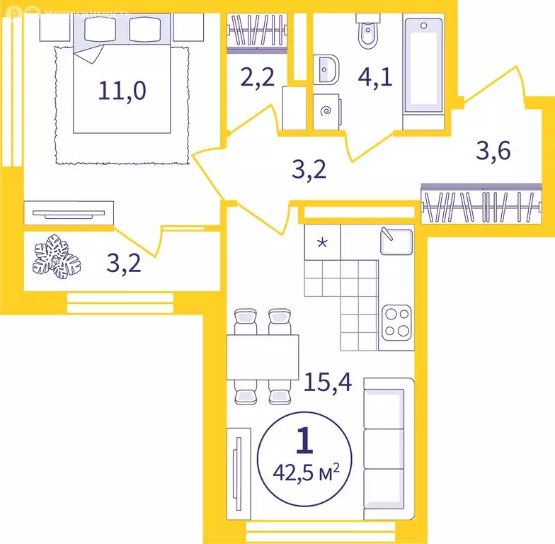 1-комнатная квартира: Екатеринбург, ЖК Астон Реформа (40.95 м) - Фото 0