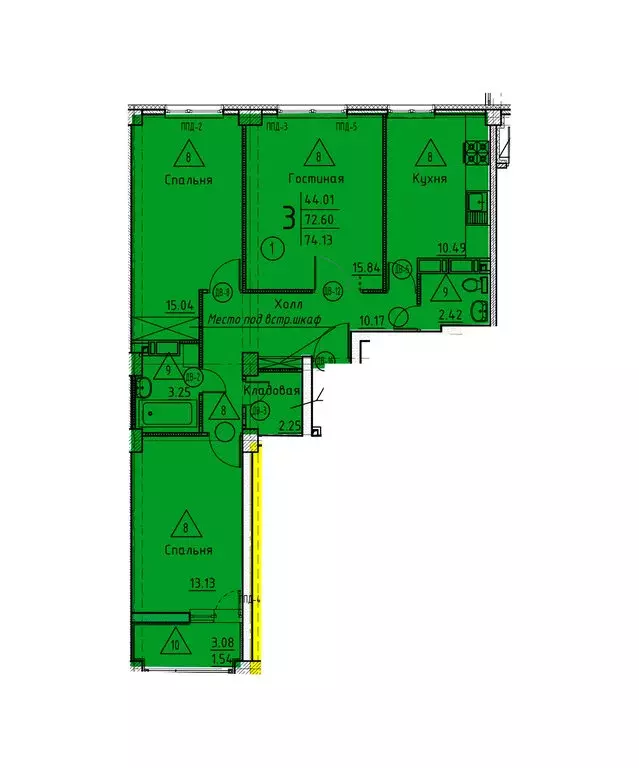 3-комнатная квартира: Пенза, улица Генерала Глазунова, 11 (74.13 м) - Фото 0