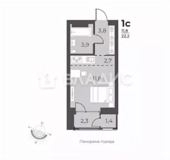 Студия Новосибирская область, Новосибирск ул. Аэропорт, 49 (24.0 м) - Фото 1