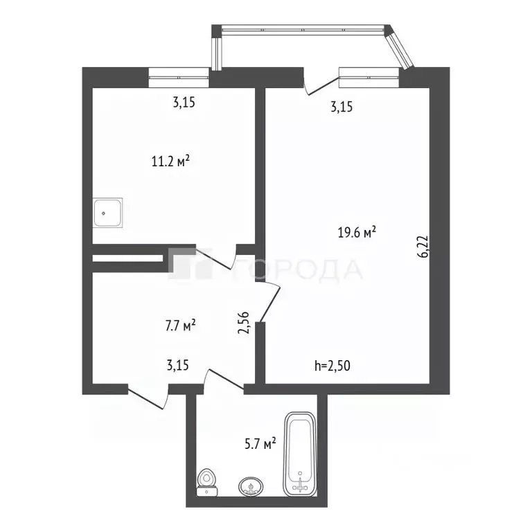 1-к кв. Кемеровская область, Новокузнецк просп. Н.С. Ермакова, 30 ... - Фото 2