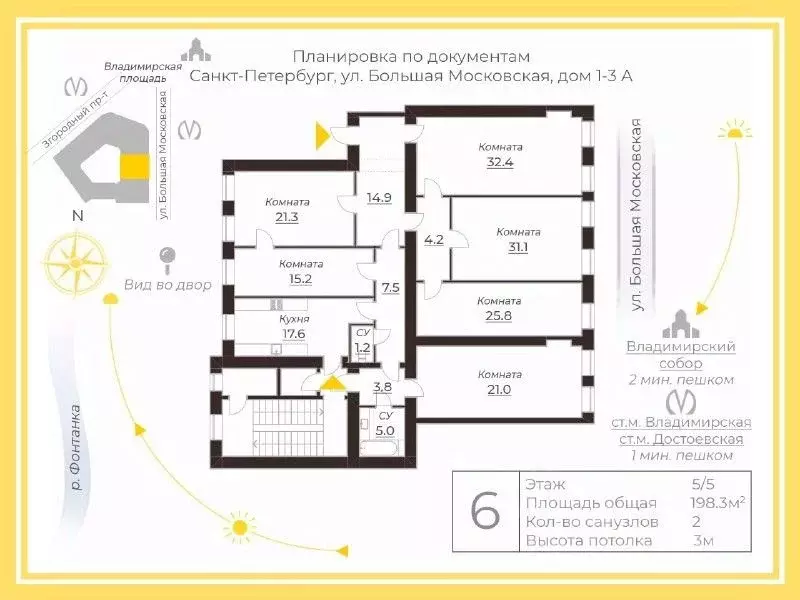 6-к кв. Санкт-Петербург Большая Московская ул., 1-3 (198.3 м) - Фото 1