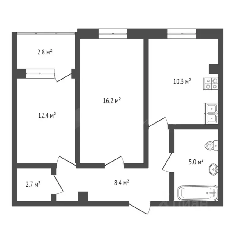 2-к кв. Тюменская область, Тюмень ул. Ветеранов Труда, 9А (56.0 м) - Фото 1