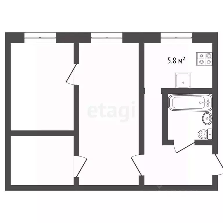 2-к кв. Татарстан, Лениногорск просп. Ленина, 27 (41.9 м) - Фото 1