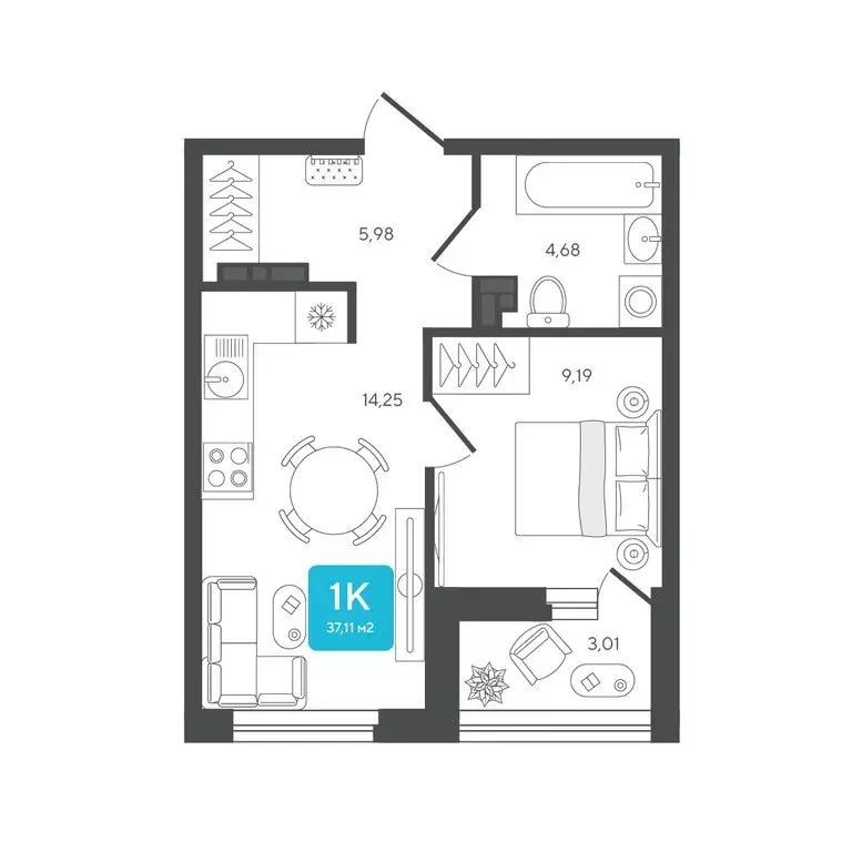 1-комнатная квартира: Дербыши, жилой комплекс Дабл-Дабл (37.11 м) - Фото 1