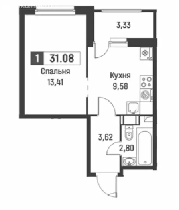 1-комнатная квартира: Мурино, улица Шувалова, 42 (31.08 м) - Фото 0