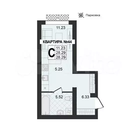 Квартира-студия, 28,3 м, 2/4 эт. - Фото 1