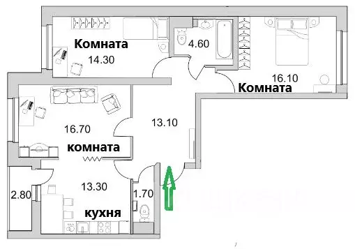 3-к кв. Санкт-Петербург ул. Кустодиева, 3к2 (82.6 м) - Фото 1