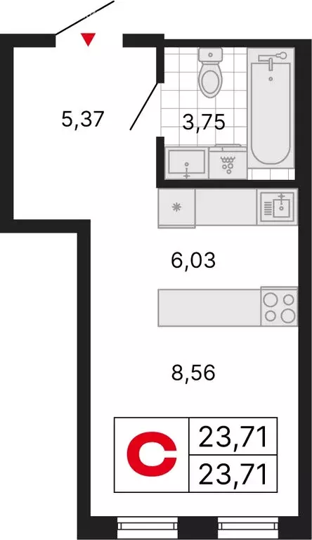 Квартира-студия: Екатеринбург, ЖК ДНК: Дом на Куйбышева (23.71 м) - Фото 1