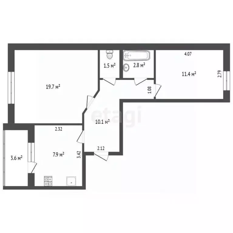 2-к кв. Башкортостан, Стерлитамакский район, Отрадовский сельсовет, с. ... - Фото 1