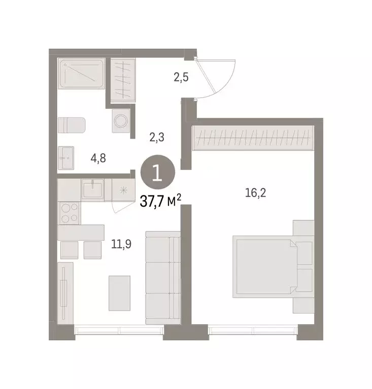 1-комнатная квартира: Екатеринбург, улица Гастелло, 18 (37.65 м) - Фото 2