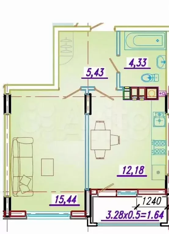 1-к. квартира, 37,5 м, 3/7 эт. - Фото 0