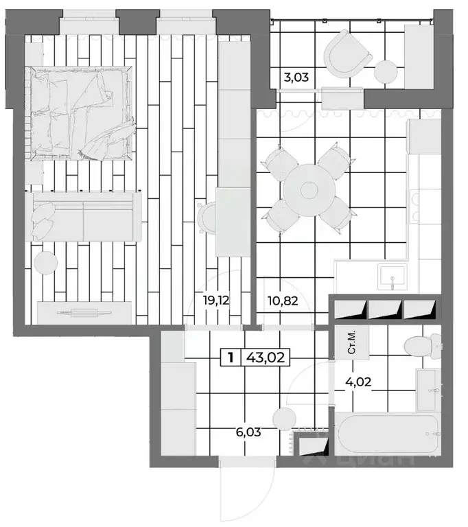 1-к кв. Орловская область, Орел Мясокомбинат мкр,  (41.51 м) - Фото 0