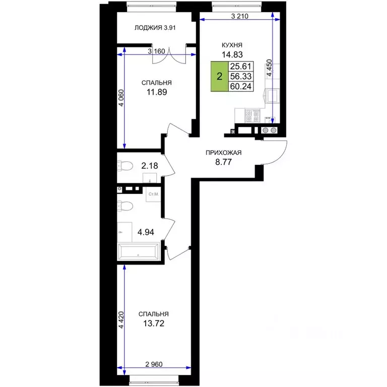 2-к кв. Калининградская область, Гурьевск Включи жилой комплекс (60.24 ... - Фото 1