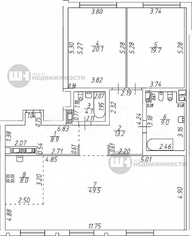 2-к. квартира, 132,5м, 4/7эт. - Фото 0