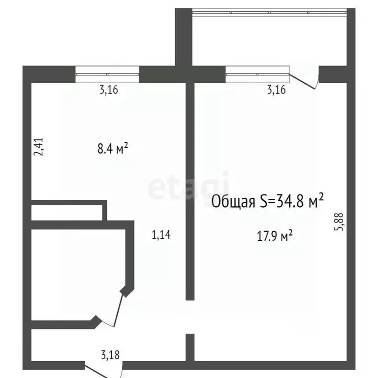 1-к кв. Кемеровская область, Кемерово Космическая ул., 24 (34.8 м) - Фото 1