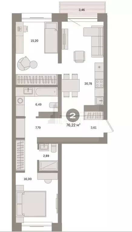2-комнатная квартира: Тюмень, Причальная улица, 7 (76.2 м) - Фото 1
