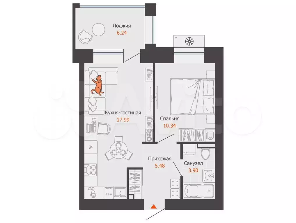 1-к. квартира, 41 м, 8/8 эт. - Фото 0