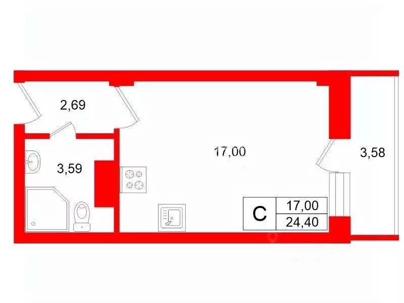 Студия Санкт-Петербург Пулковское ш., 14Е (24.4 м) - Фото 2