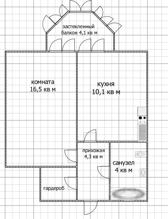 1-к кв. Башкортостан, Уфа Бакалинская ул., 19 (38.3 м) - Фото 1